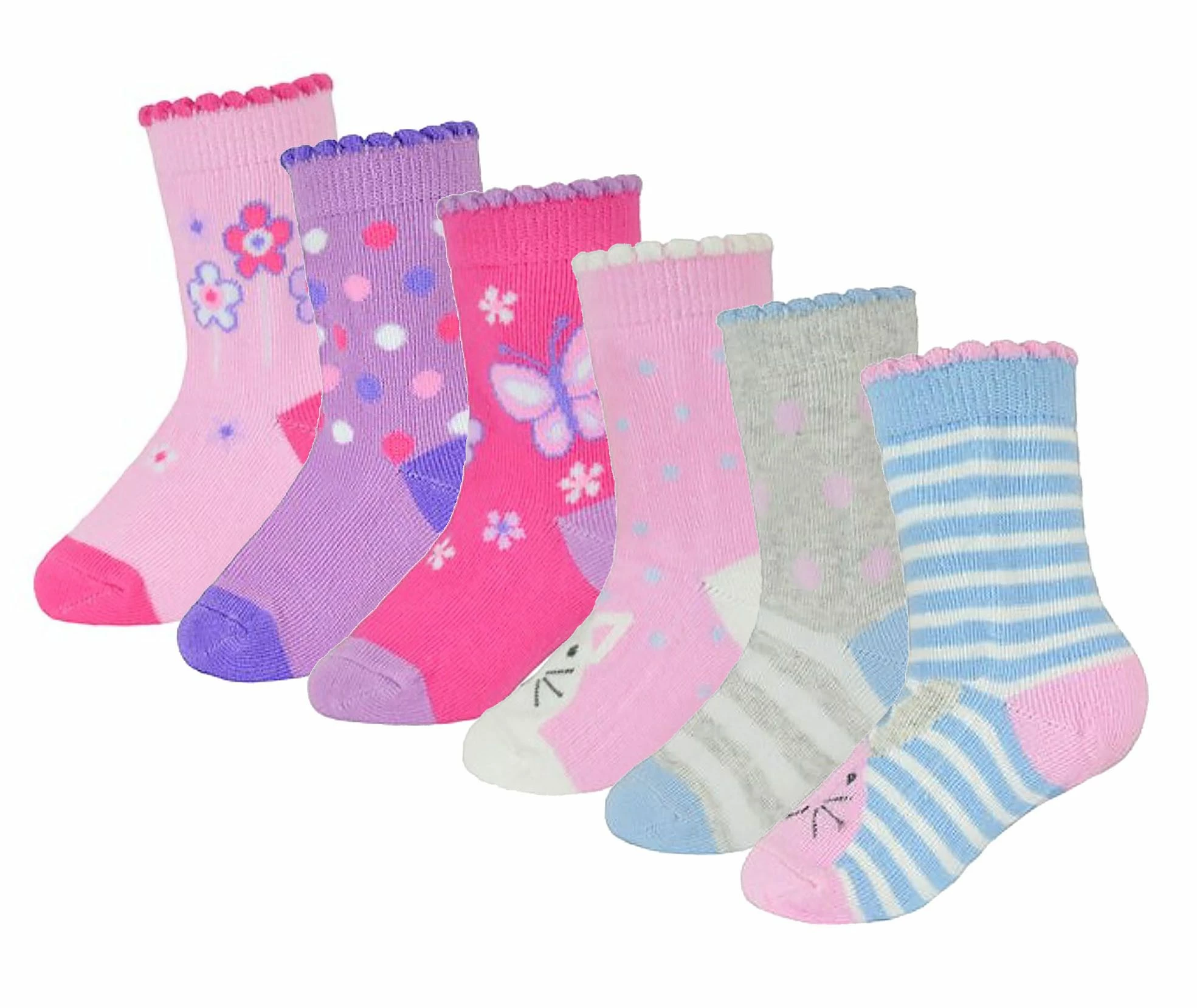 6 Pair Baby Girls Butterfly Design Sock | Sock Snob | Soft Comfortable Animal Socks for Toddler - Animal - Multicolour