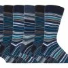 Sock Snob Men's 6 pack colourful striped patterned dress cotton socks in 7 styles - Blue