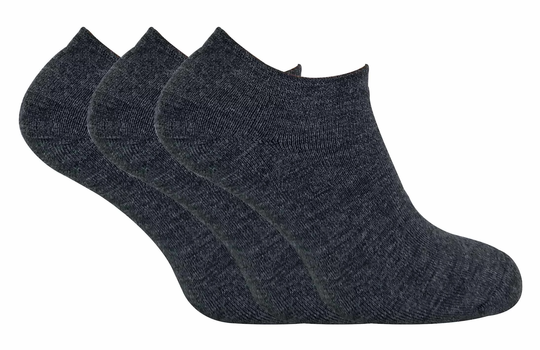 Sock Snob 3 Pairs Men's Thick Cushioned Low Cut Ankle Thermal Trainer Socks - Charcoal