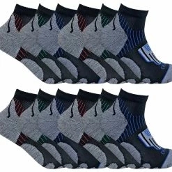 12 Pair Multipack Mens Cycling Socks | Sock Snob | Black Low Cut Socks | Ideal for Running, Gym & Sport - Black