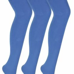 3 Pair Multipack Womens Coloured Opaque 80 Denier Tights | Sock Snob | Plain Block Colour Tights - Moonlight Blue