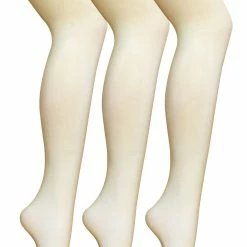 3 Pair Multipack Womens Coloured Opaque 80 Denier Tights | Sock Snob | Plain Block Colour Tights - Cream