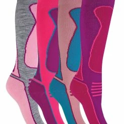 Sock Snob 4 Pairs Men's Ladies Kids Long Knee High Wool Blend Ski Socks - Pink