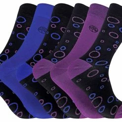 Sock Snob 6 Pairs Men's Circles Bamboo Dress Socks - Blue