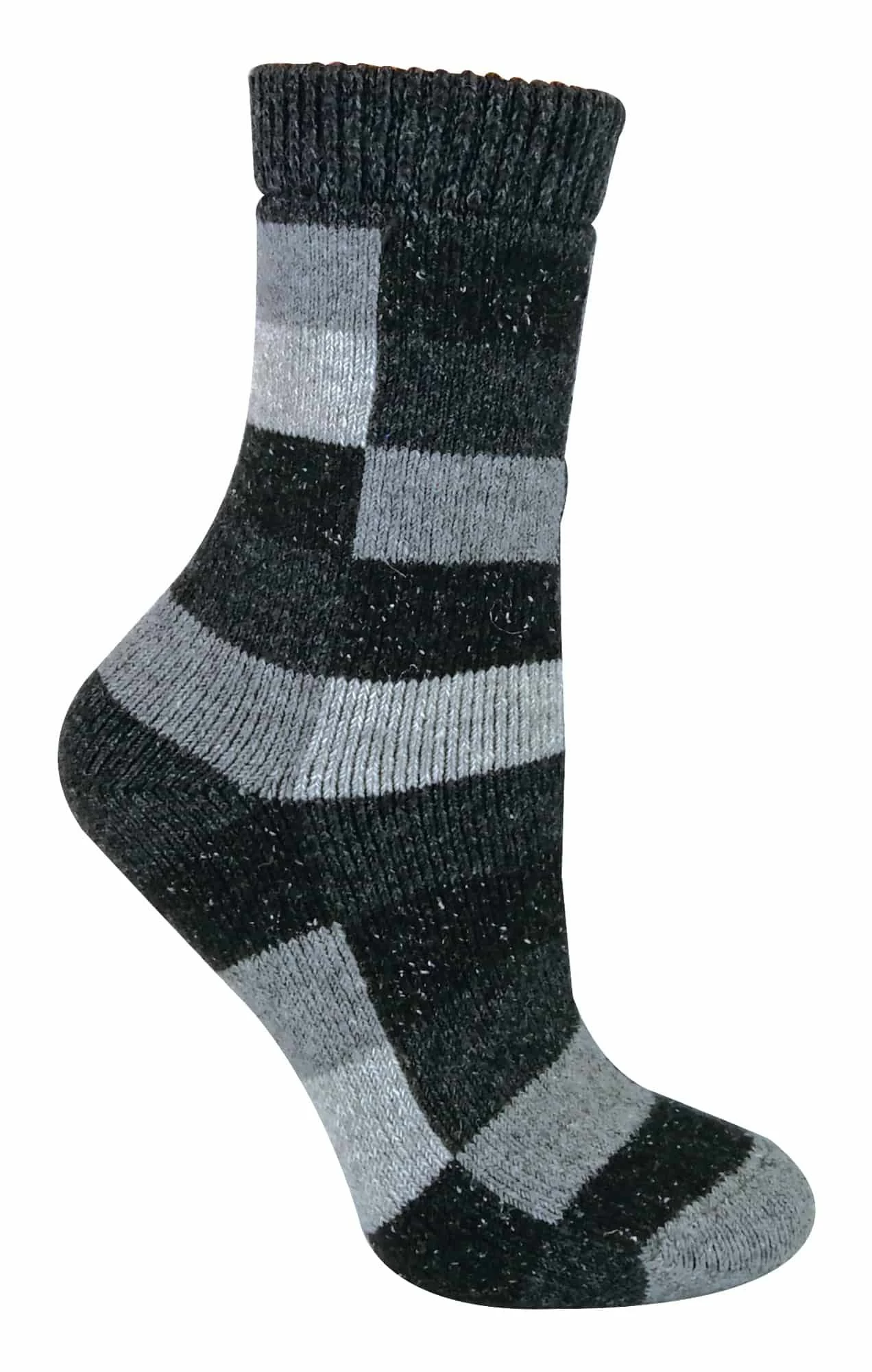 Sock Snob - Ladies Checkered Patterned Breathable Wool Blend Socks - Grey