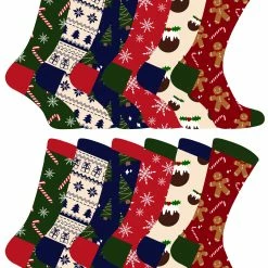 Mens Christmas Socks | Sock Snob | Novelty Colourful Stylish Funny Patterned Crew Xmas Socks - 12 Pack - Multicolour