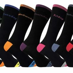 Sock Snob 7 Pack Men's Black / Coloured Heel and Toe Day of the Week Cotton Socks