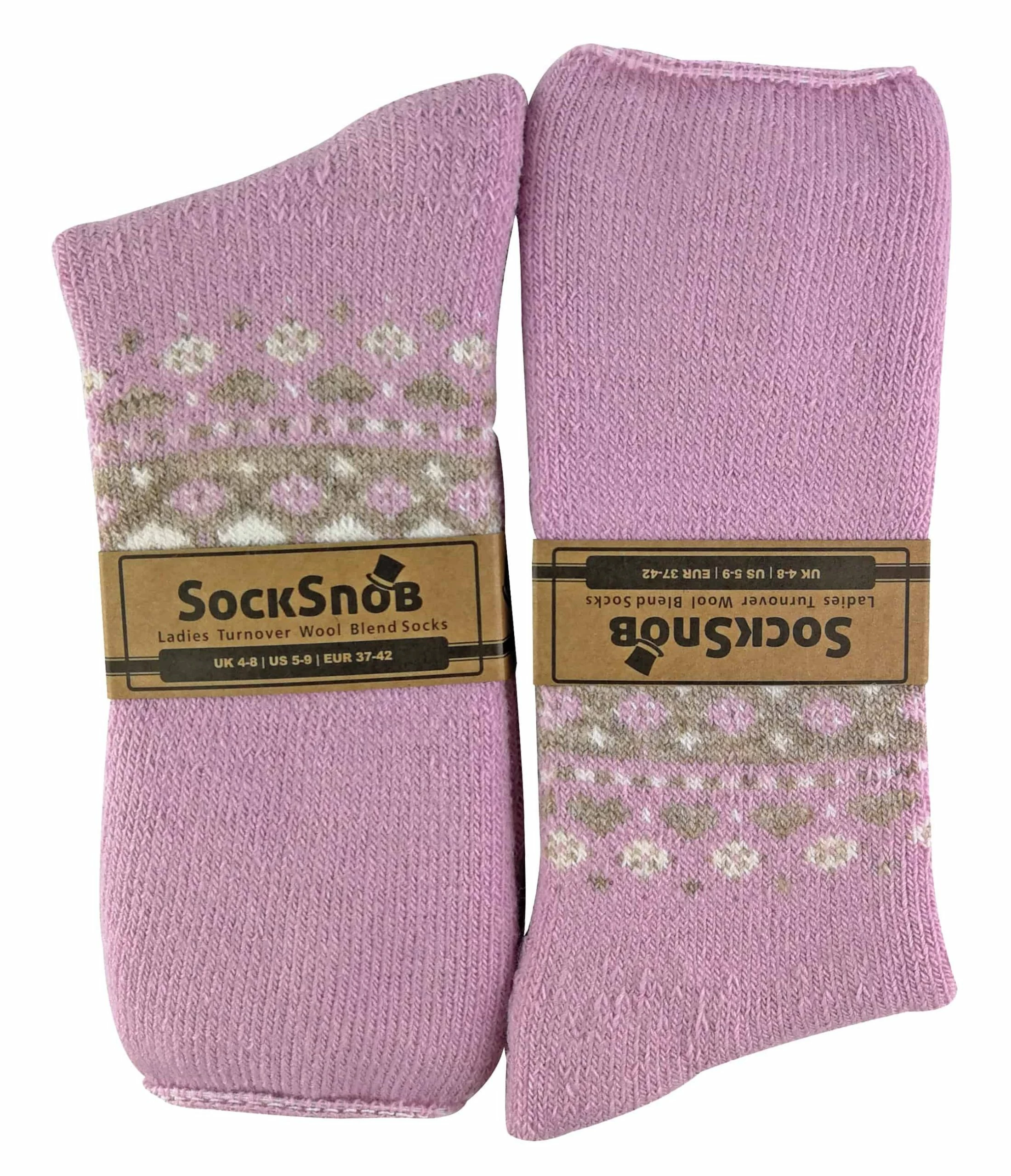 Sock Snob - Ladies Turn Over Top Warm Thermal Winter Nordic Bed Socks - Pink - Image 2