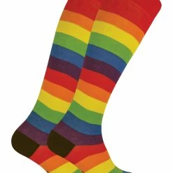 Sock Snob - 2 Pairs Ladies Rainbow Striped Knee High Bamboo Socks - Multicolour