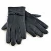 Sock Snob Ladies Women's Fleece Lined Warm Sheepskin Leather Gloves with Bow - Black
