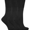 Sock Snob 3 Pairs Ladies Anti Odour Loose Wide Top Non Elastic Bamboo Socks - Black
