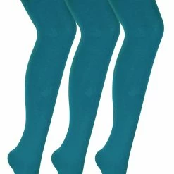 3 Pair Multipack Womens Coloured Opaque 80 Denier Tights | Sock Snob | Plain Block Colour Tights - Teal - Blue
