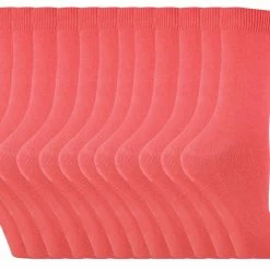 Womens Plain Cotton Rich Socks | 12 Pair Multipack | Sock Snob | Thin Comfy Colourful Crew Ankle Socks for Ladies - Coral - Orange