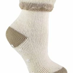 Sock Snob Ladies Alpaca Wool Blend Thermal Slipper Bed Socks with Grippers - Beige