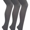 3 Pair Multipack Womens Coloured Opaque 80 Denier Tights | Sock Snob | Plain Block Colour Tights - Charcoal - Grey