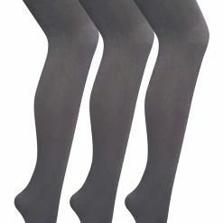 3 Pair Multipack Womens Coloured Opaque 80 Denier Tights | Sock Snob | Plain Block Colour Tights - Charcoal - Grey
