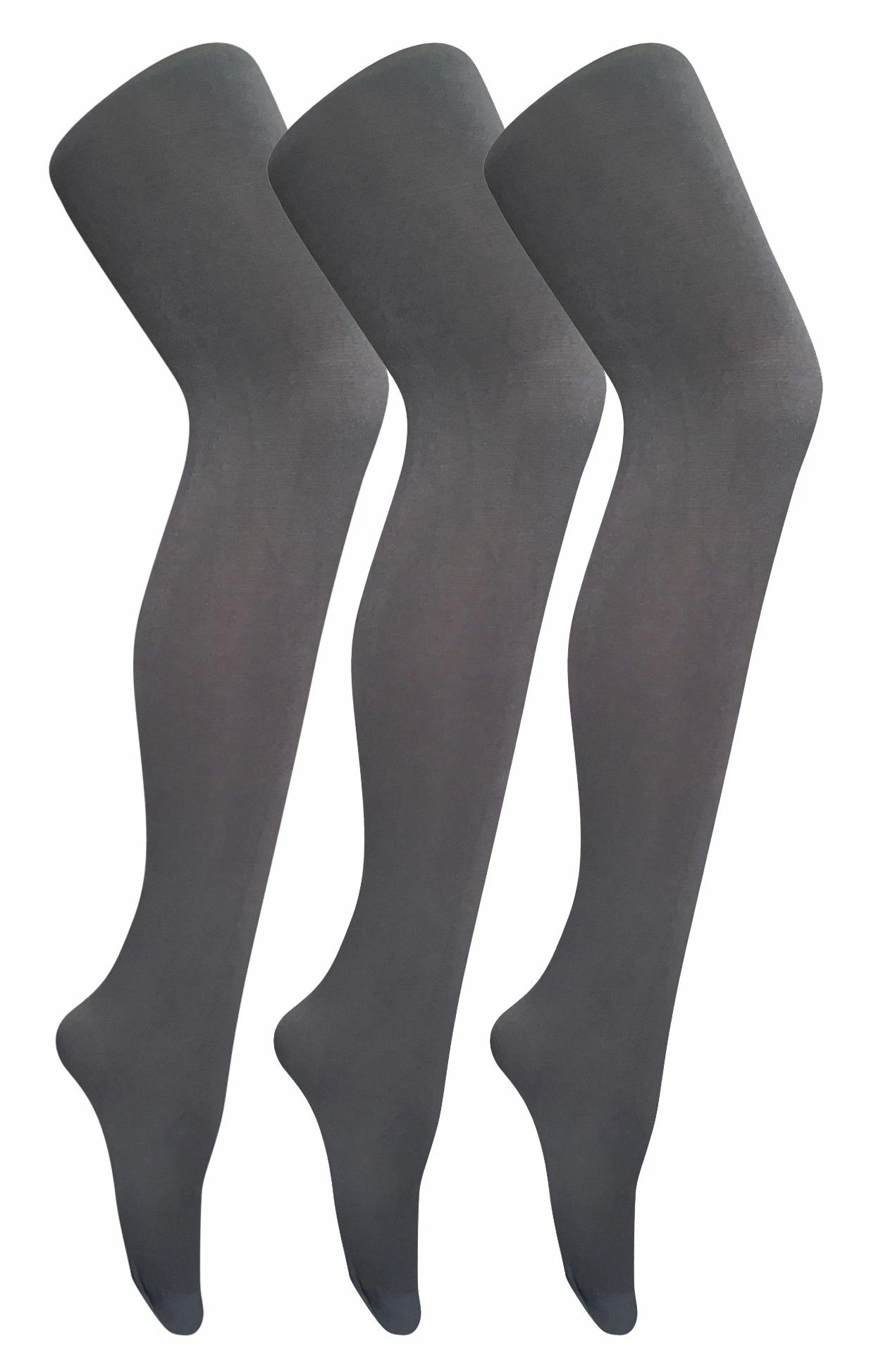 3 Pair Multipack Womens Coloured Opaque 80 Denier Tights | Sock Snob | Plain Block Colour Tights - Charcoal - Grey