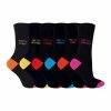 Sock Snob Pretty Women's 6 Pair Pack Socks Happy Colourful Kind Funny Socks - Black