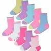 Sock Snob Non Slip Baby Girl Heel and Toe Socks | 10 Pair Multipack | Cute and Soft Toddler Socks with Grips - Style 1 - Multicolour