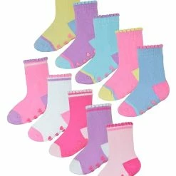 Sock Snob Non Slip Baby Girl Heel and Toe Socks | 10 Pair Multipack | Cute and Soft Toddler Socks with Grips - Style 1 - Multicolour