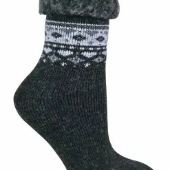 Sock Snob - Ladies Turn Over Top Warm Thermal Winter Nordic Bed Socks - Black