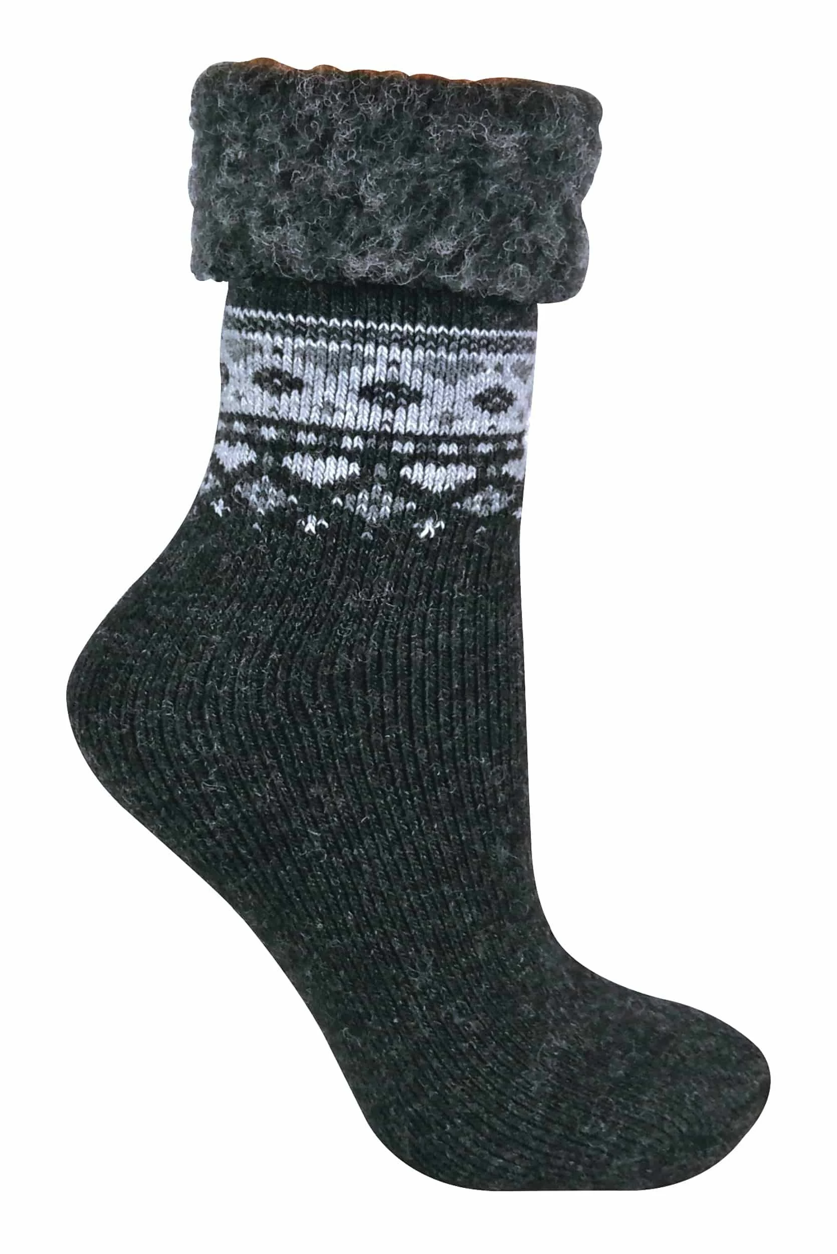 Sock Snob - Ladies Turn Over Top Warm Thermal Winter Nordic Bed Socks - Black