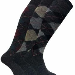 Sock Snob 3 Pairs Men's Extra Long Knee High Argyle Lambs Wool Dress Socks - Grey