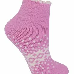 Sock Snob - Ladies / Womens Thermal Low Cut Wool Non Slip Ankle Slipper Socks - Pink
