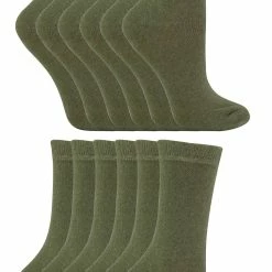 12 Pair Multipack Kids Cotton Colourful Casual Socks | Sock Snob | Plain Dress Socks for Boys & Girls - Khaki - Green
