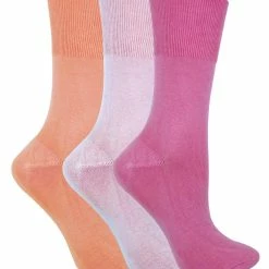Sock Snob 3 Pairs Ladies Anti Odour Loose Wide Top Non Elastic Bamboo Socks - Pink