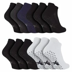 Sock Snob Trainer Socks with Grips | 12 pair Multipack | Grip Sole | Yoga Pilates | Breathable | Cotton Rich - Assorted - Multicolour