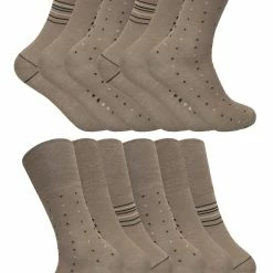 Mens Loose Fitting Top Bamboo Socks | 12 Pair Multipack | Sock Snob | Diabetic Friendly Socks with Soft Top - Beige