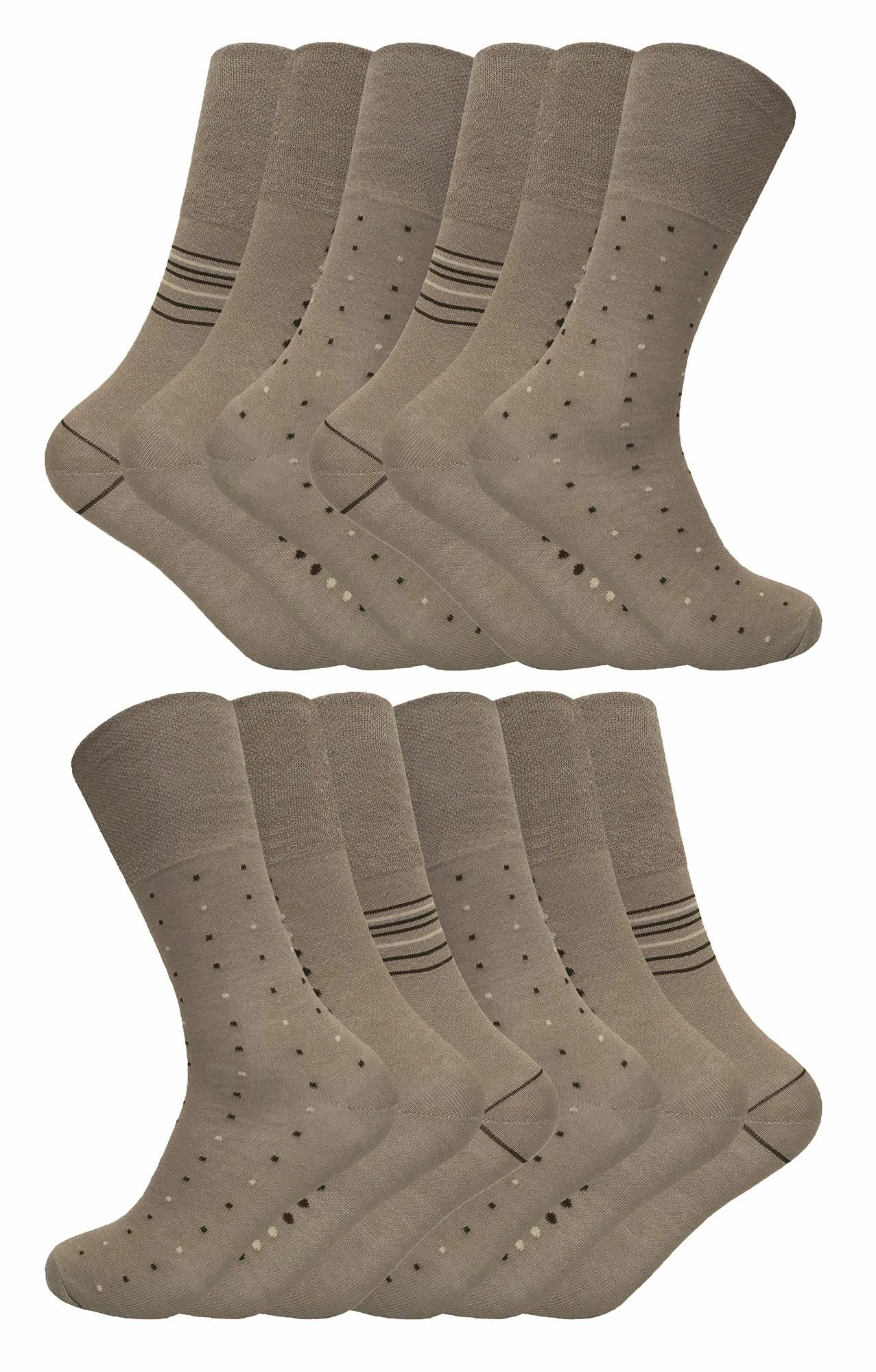 Mens Loose Fitting Top Bamboo Socks | 12 Pair Multipack | Sock Snob | Diabetic Friendly Socks with Soft Top - Beige