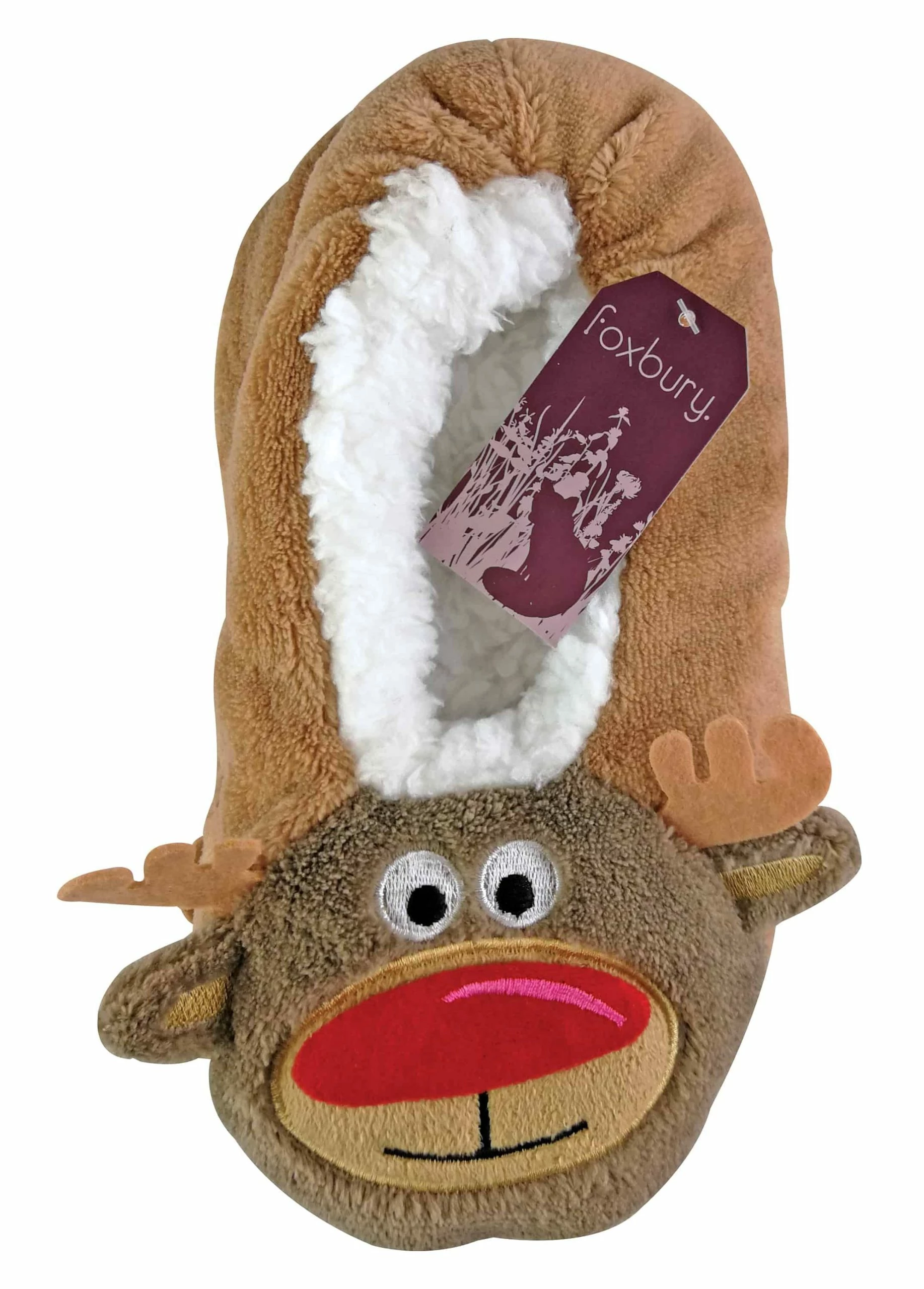 Sock Snob Ladies Knitted Santa Rudolph Christmas Slippers with Non Slip Sole - Brown - Image 2
