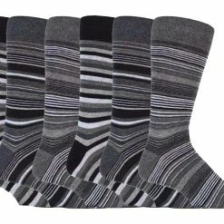 Sock Snob Men's 6 pack colourful striped patterned dress cotton socks in 7 styles - Grey