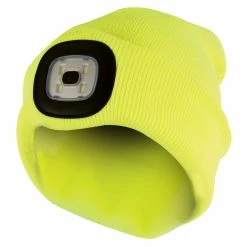 Sock Snob Adults / Men's Winter Knit Beanie Hat with LED Glowing Light Torch - Yellow