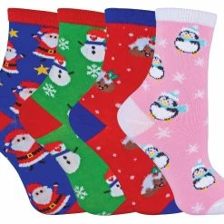 Sock Snob 4 Pairs Kids Cotton Rich Christmas Socks | Festive | Winter | 4 Designs - Assorted - Multicolour