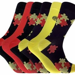 Sock Snob 6 Pairs Men's Jigsaw Bamboo Dress Socks - Red