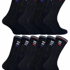 Sock Snob - 12 Pairs Mens Cotton Sport Socks in White & Black - Black