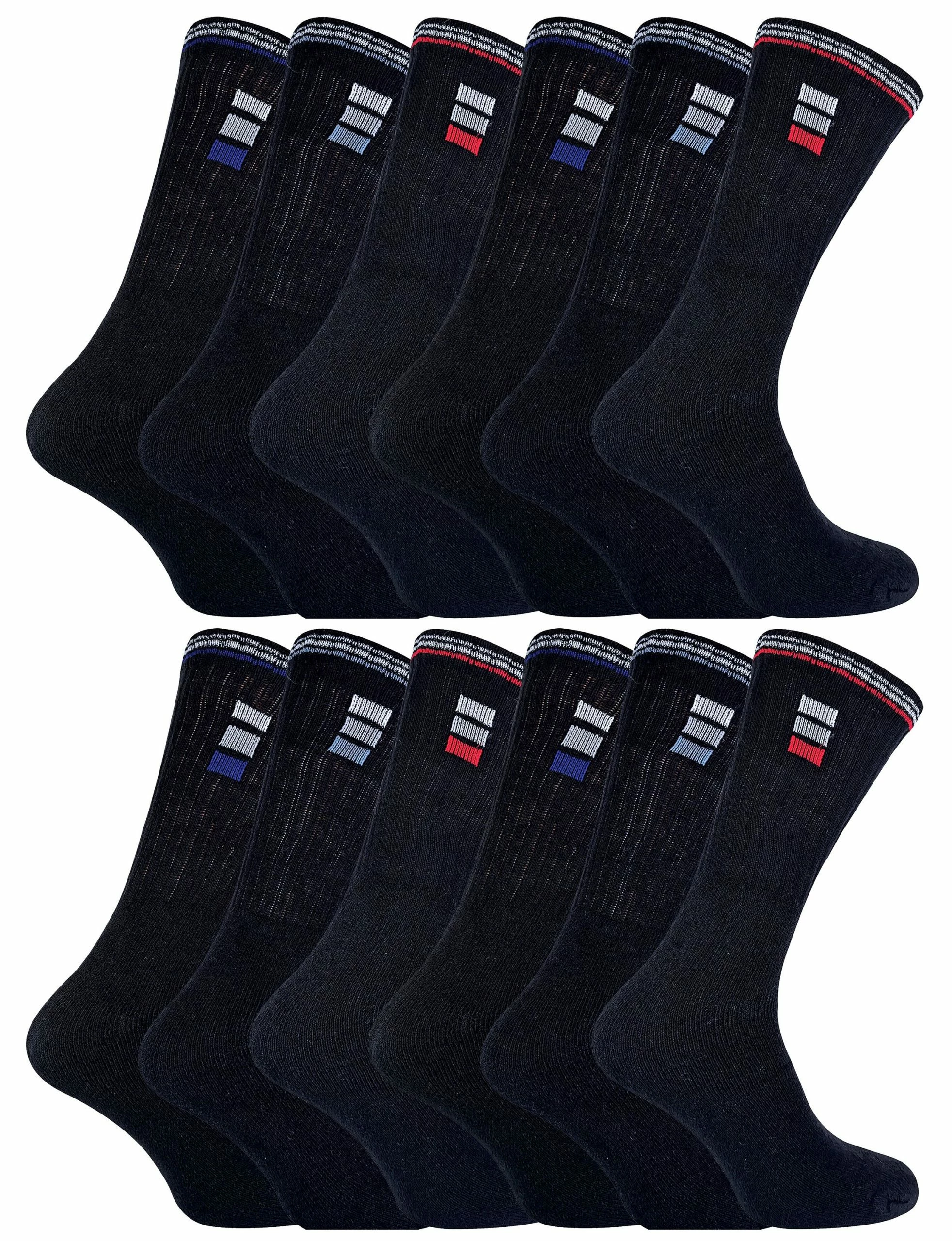 Sock Snob - 12 Pairs Mens Cotton Sport Socks in White & Black - Black