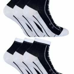 6 Pair Multipack Socks That Look Like Shoes | Sock Snob | Novelty Funny Lace Up Converse Socks - Black