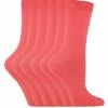 Sock Snob - 6 Pairs Ladies Plain Coloured Cotton Socks - Coral