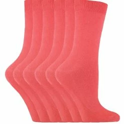 Sock Snob - 6 Pairs Ladies Plain Coloured Cotton Socks - Coral