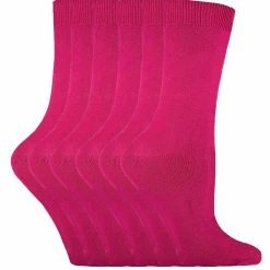 Sock Snob - 6 Pairs Ladies Plain Coloured Cotton Socks - Fuchsia