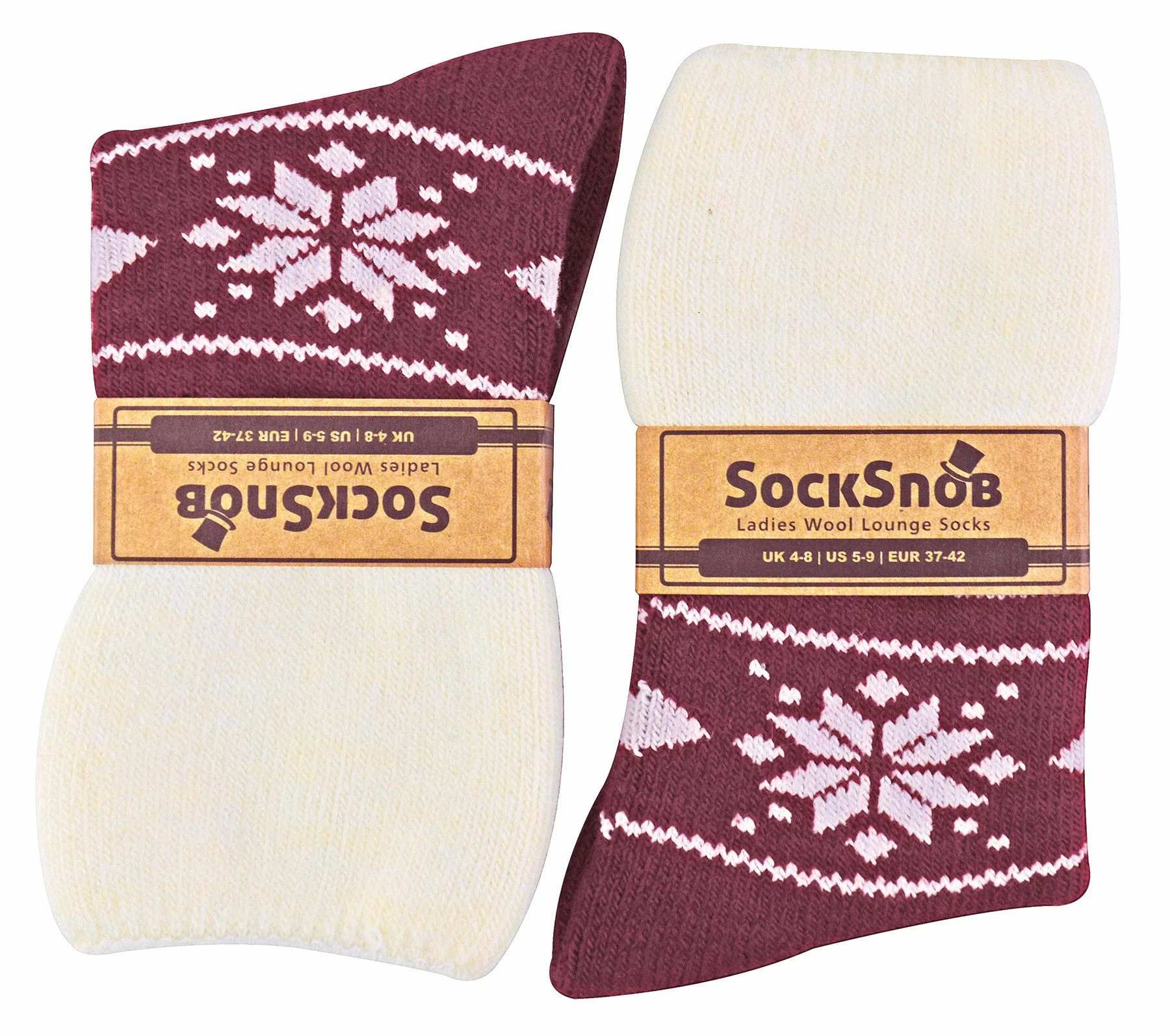Ladies Wool Bed Socks with Fairisle Design | Sock Snob | Thermal Lounge Socks for Winter | Used for Boots, Sleep, Outdoors or as a Gift | Xmas Christmas Designs - Red - Image 2