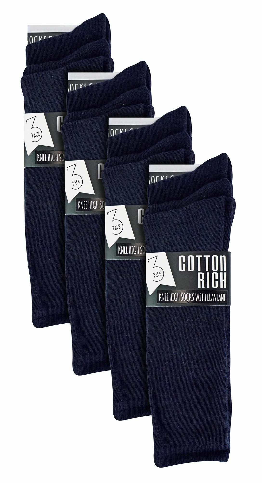 Sock Snob 12 Pair Multipack Girls Knee High Socks | Breathable Long Cotton School Socks | Color Option - Grey, Black, White, Blue - Blue - Image 2