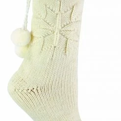Sock Snob - Ladies Warm Slipper Alpaca Wool Blend Pom Pom Bed Socks with Non Slip Heart Grips - Cream