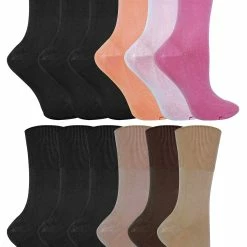 12 Pair Multipack Womens Bamboo Socks Size 4-7 | Sock Snob | Ladies Non Elastic Soft Top Black Socks for Summer - Assorted - Multicolour