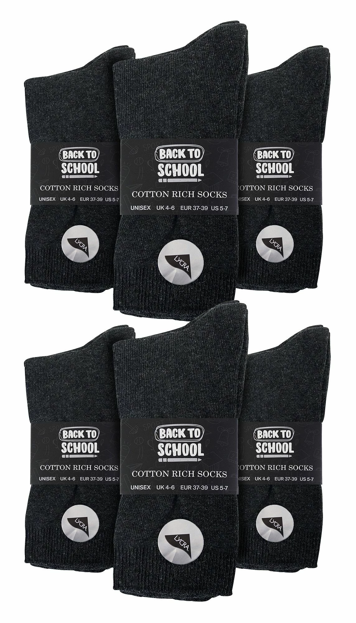 12 Pair Multipack Kids Plain School Socks | Boys & Girls | 3 Sizes | Sock Snob Childrens Cotton Rich Socks - Grey - Image 2