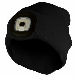 Sock Snob Adults / Men's Winter Knit Beanie Hat with LED Glowing Light Torch - Black